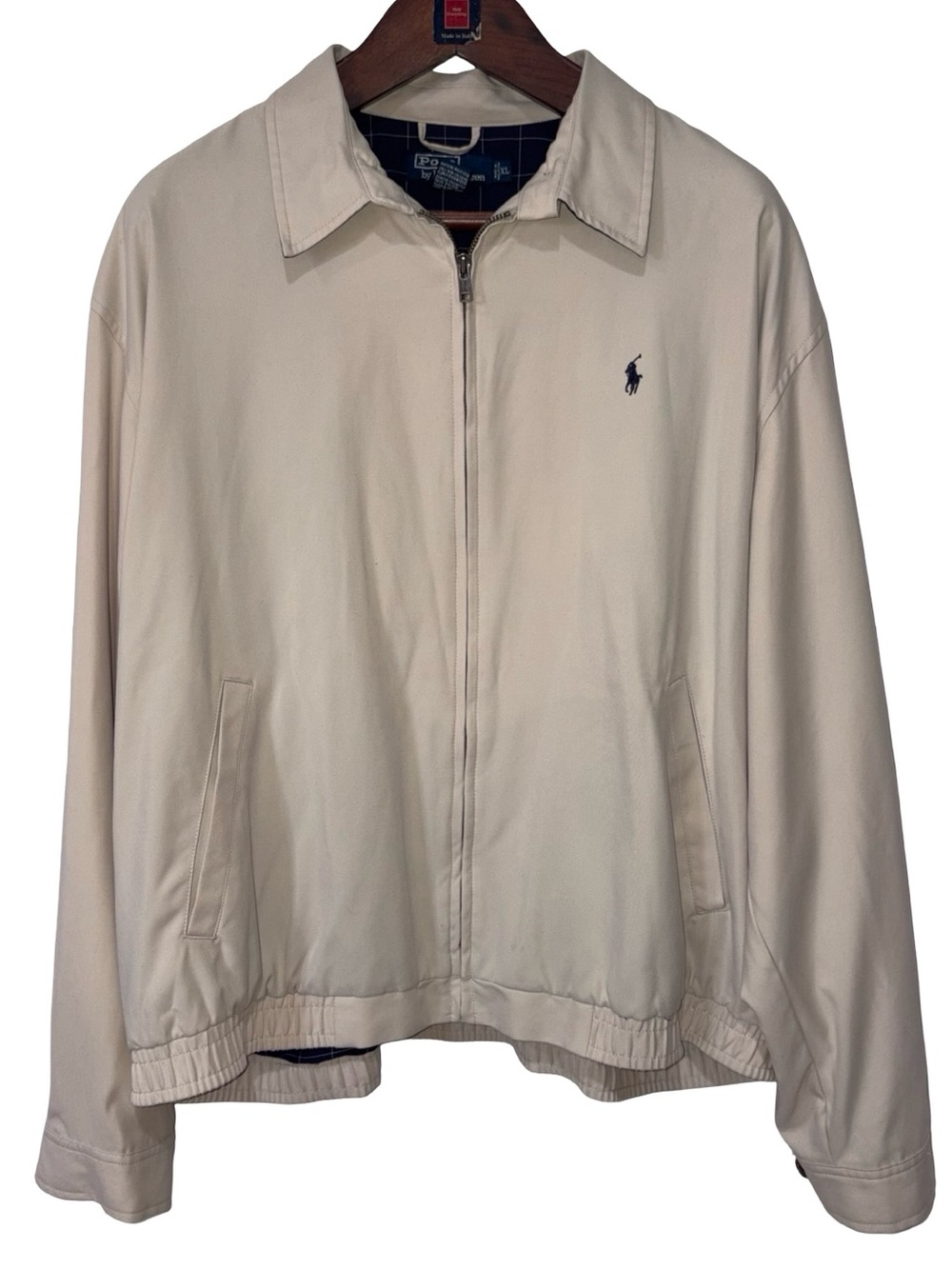 Polo Ralph Lauren Men’s XL Beige Full Zip Jacket Plaid Lined Classic Lightweight